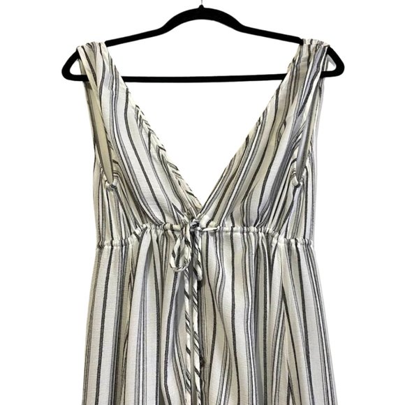 Saltwater Luxe Button Tie Striped Midi High Low Ruffle Hem Dress - Picture 6 of 16